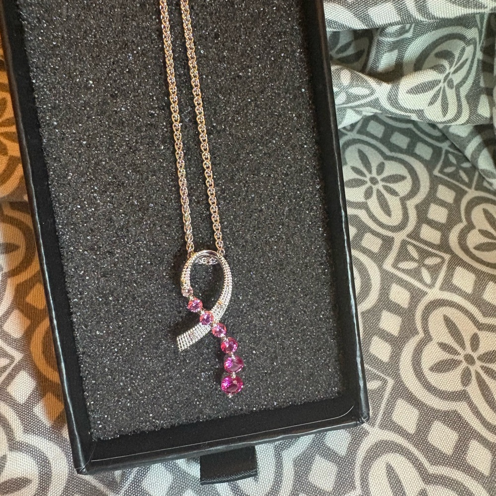 Chic 10k Pink Sapphire and White Gold Pendant Necklace
